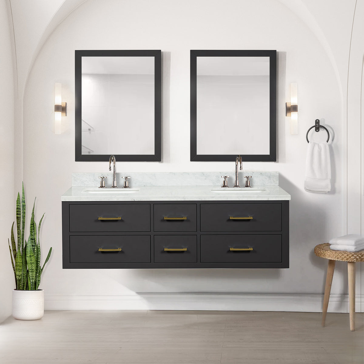 Lexora Castor 60 in. Black Double Sink Bath Vanity