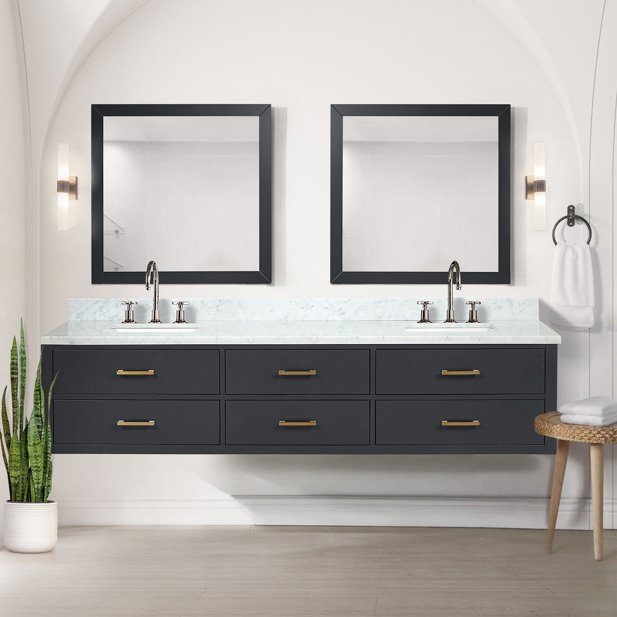 Lexora Castor 84 in. Black Double Sink Bath Vanity