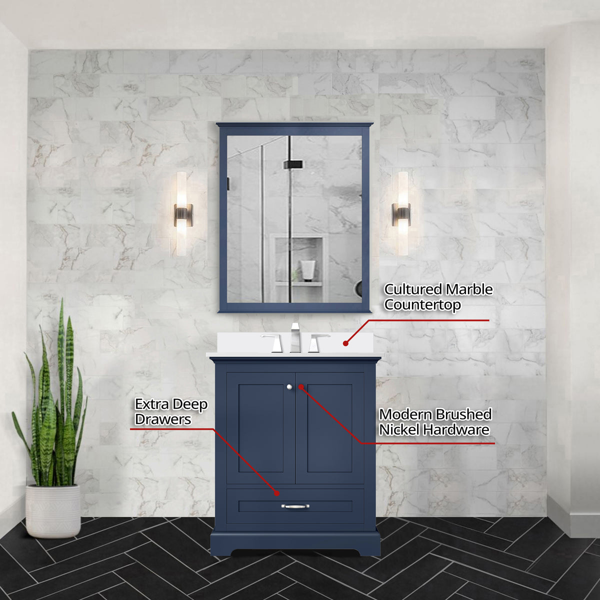 Lexora Dukes 30 in. Navy Blue Single Sink Bath Vanity
