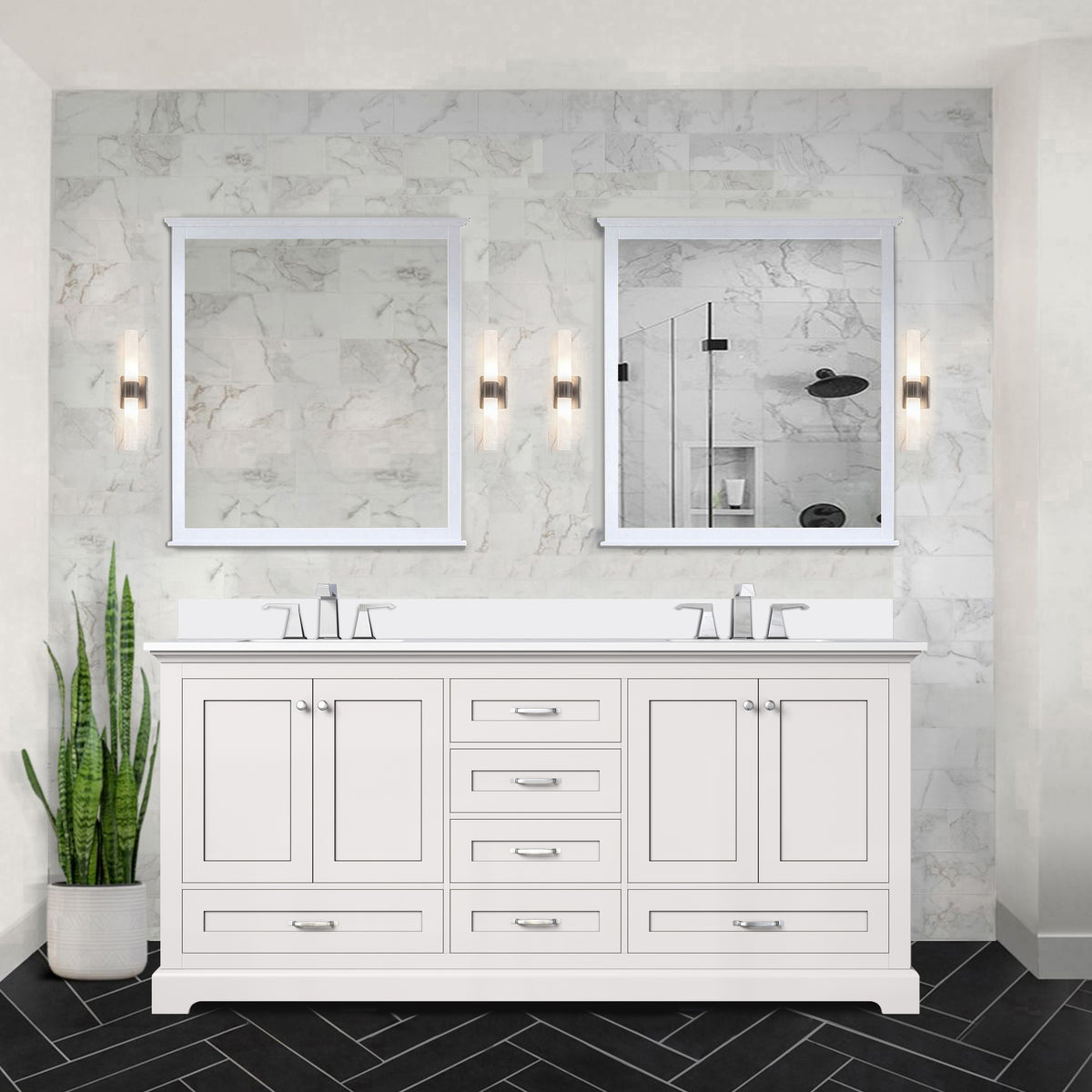 Lexora Dukes 72 in. White Double Sink Bath Vanity