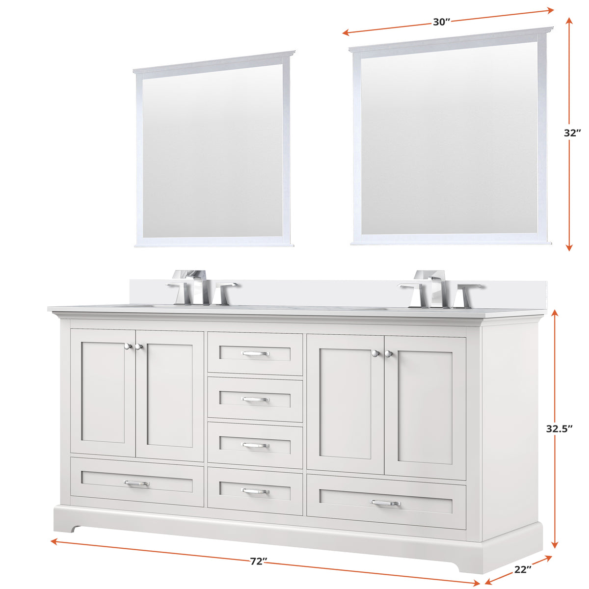 Lexora Dukes 72 in. White Double Sink Bath Vanity