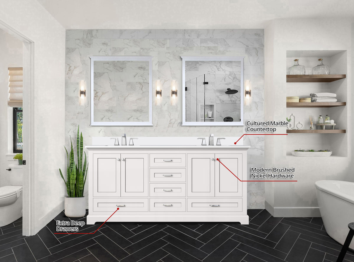 Lexora Dukes 72 in. White Double Sink Bath Vanity