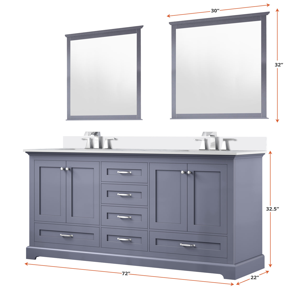 Lexora Dukes 72 in. Dark Grey Double Sink Bath Vanity