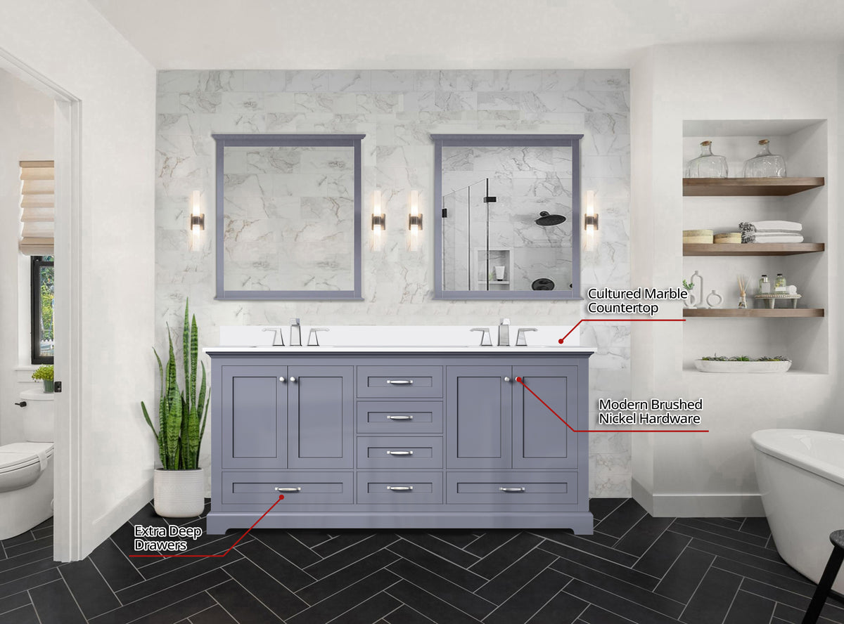 Lexora Dukes 72 in. Dark Grey Double Sink Bath Vanity