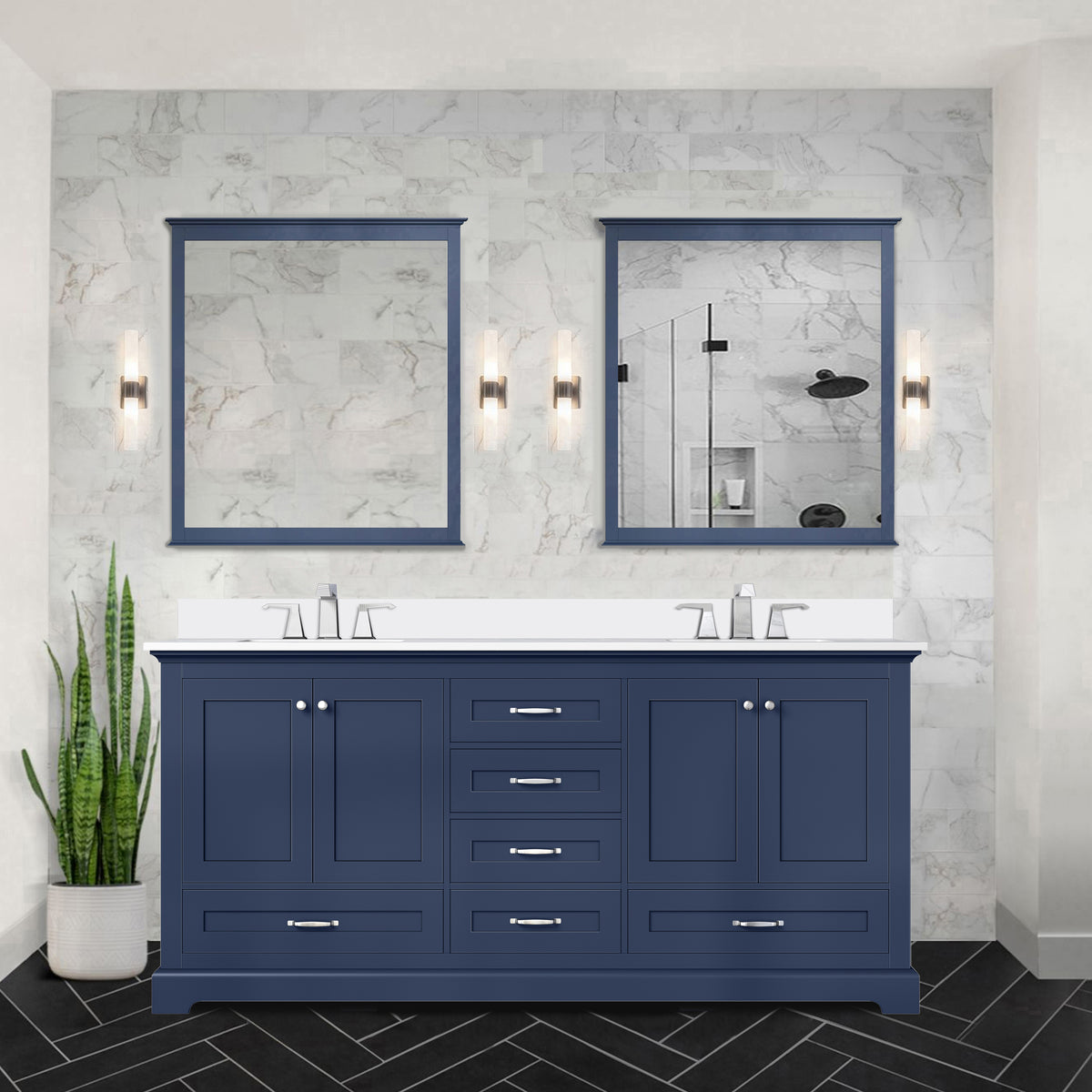 Lexora Dukes 72 in. Navy Blue Double Sink Bath Vanity