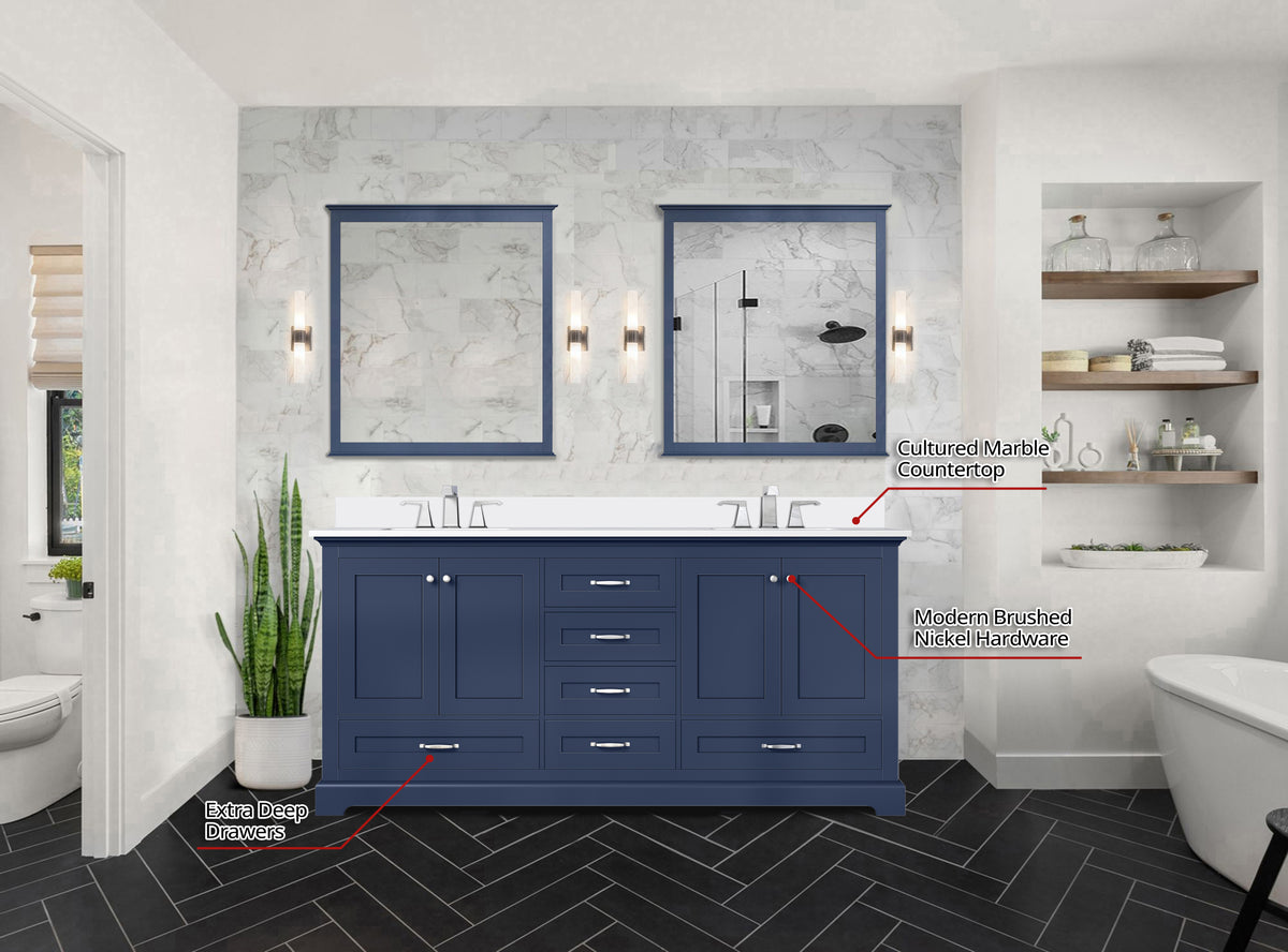 Lexora Dukes 72 in. Navy Blue Double Sink Bath Vanity