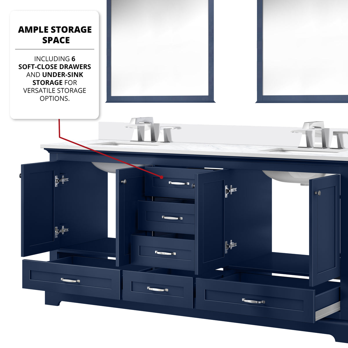 Lexora Dukes 72 in. Navy Blue Double Sink Bath Vanity