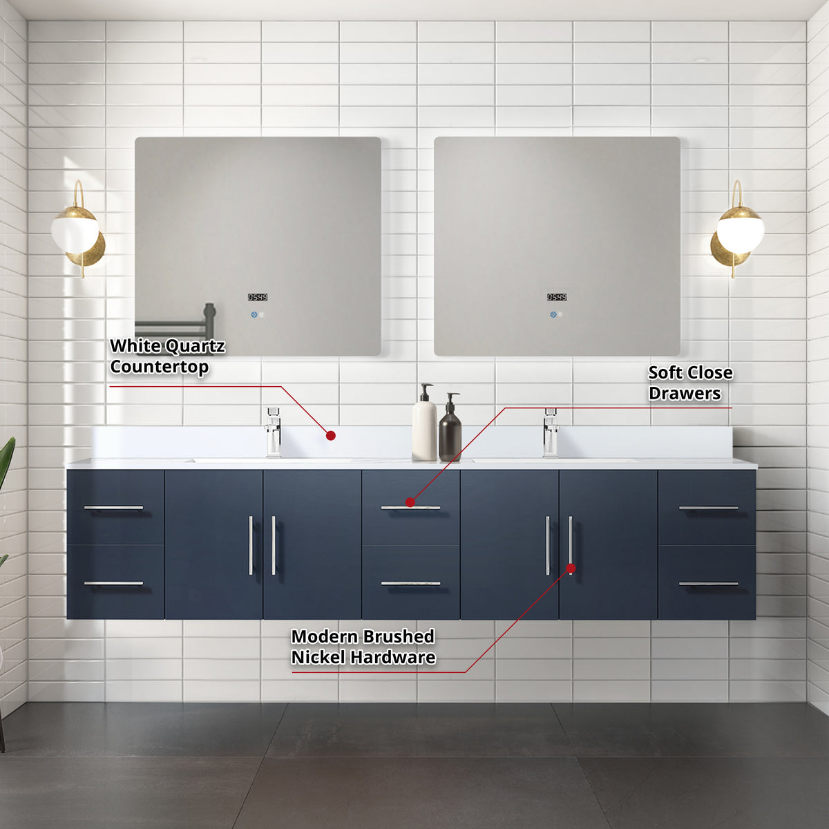 Lexora Geneva 84 in. Navy Blue Double Sink Bath Vanity