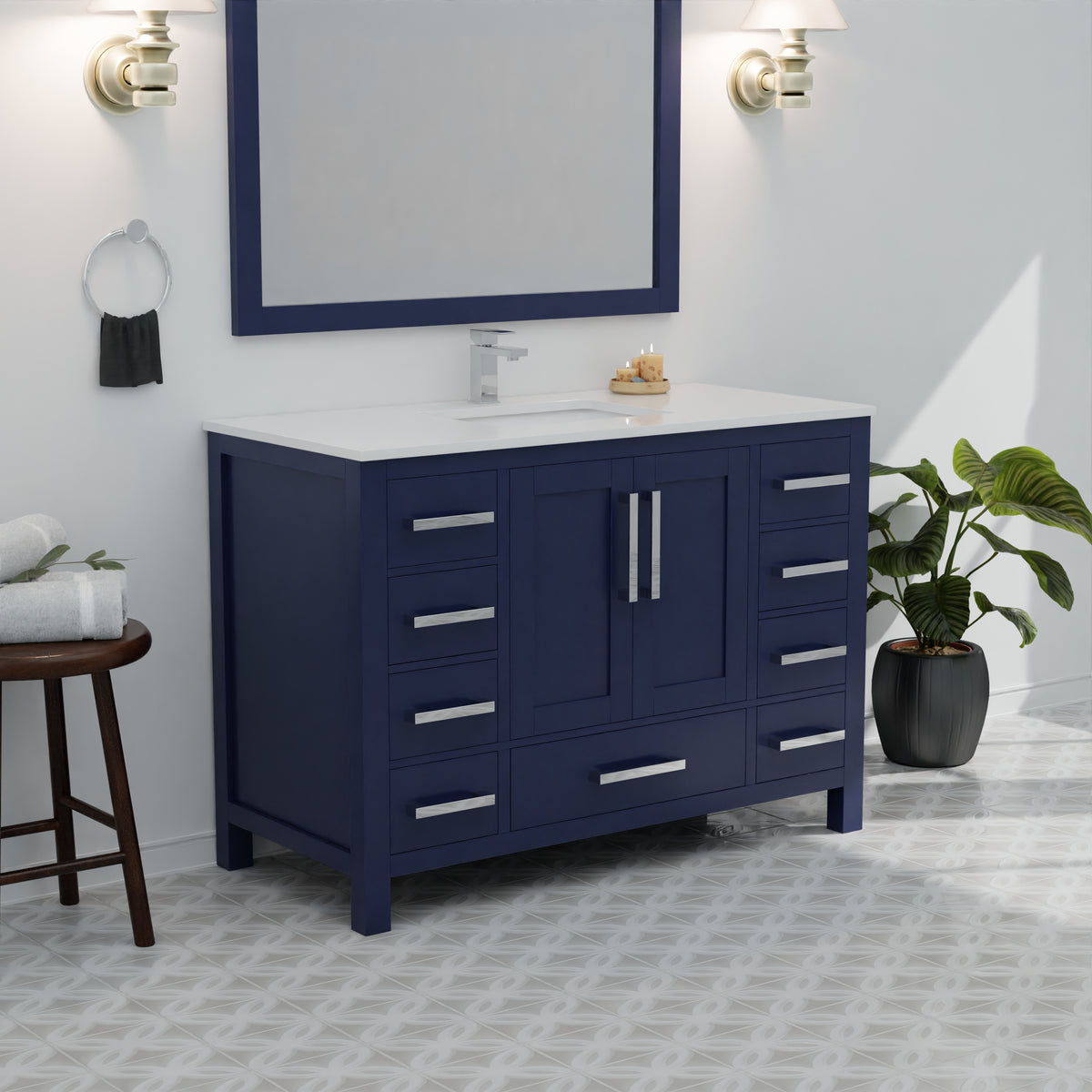 Lexora Jacques 48 in. Navy Blue Single Sink Bath Vanity