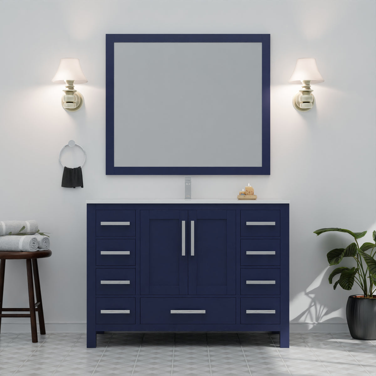 Lexora Jacques 48 in. Navy Blue Single Sink Bath Vanity