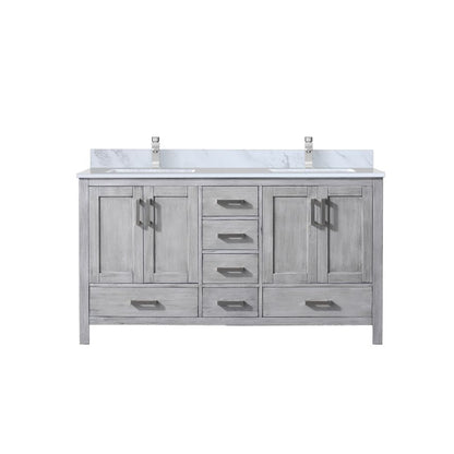 Lexora Jacques 60 in. Distressed Grey Double Sink Bath Vanity