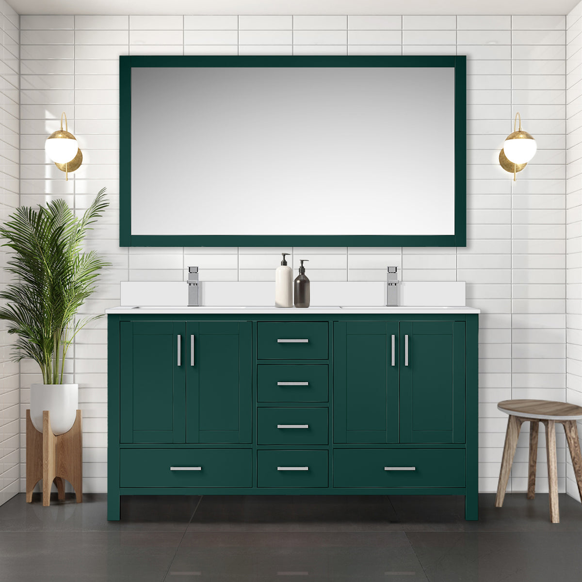 Lexora Jacques 60 in. Green Double Sink Bath Vanity