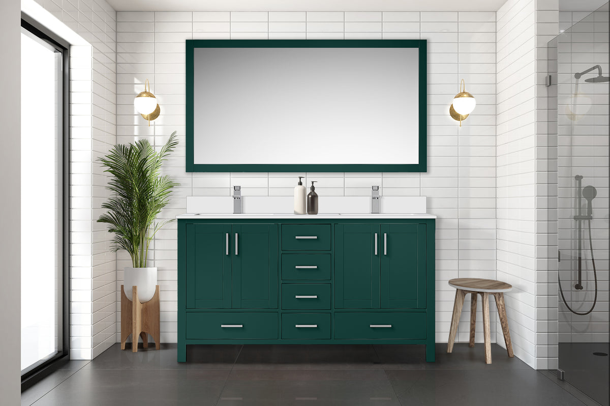 Lexora Jacques 60 in. Green Double Sink Bath Vanity