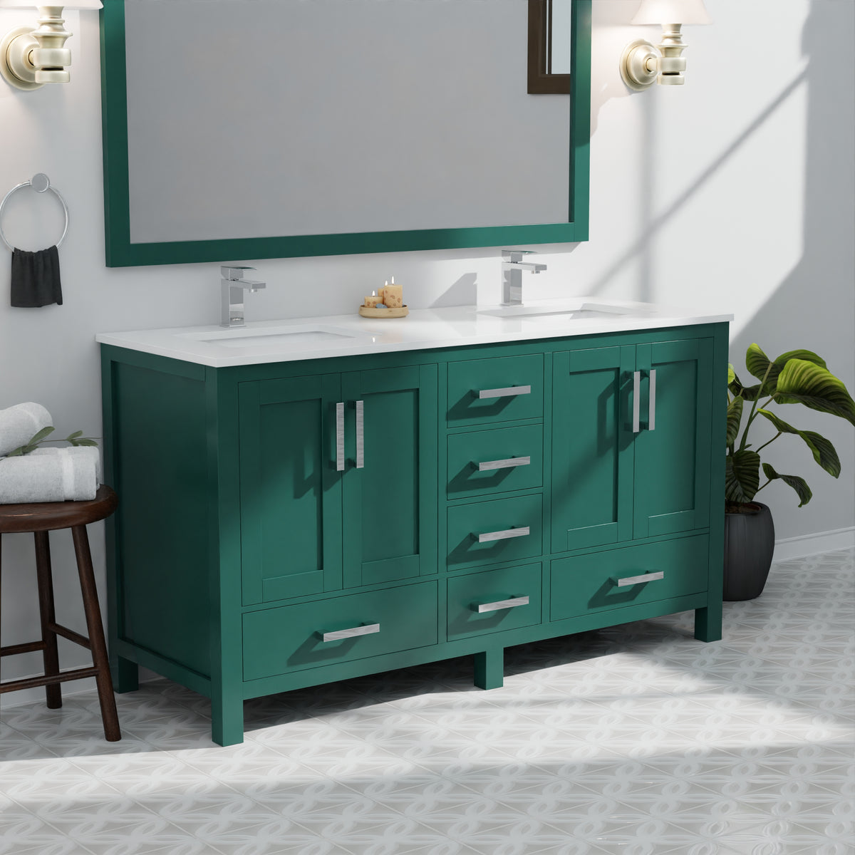 Lexora Jacques 60 in. Green Double Sink Bath Vanity