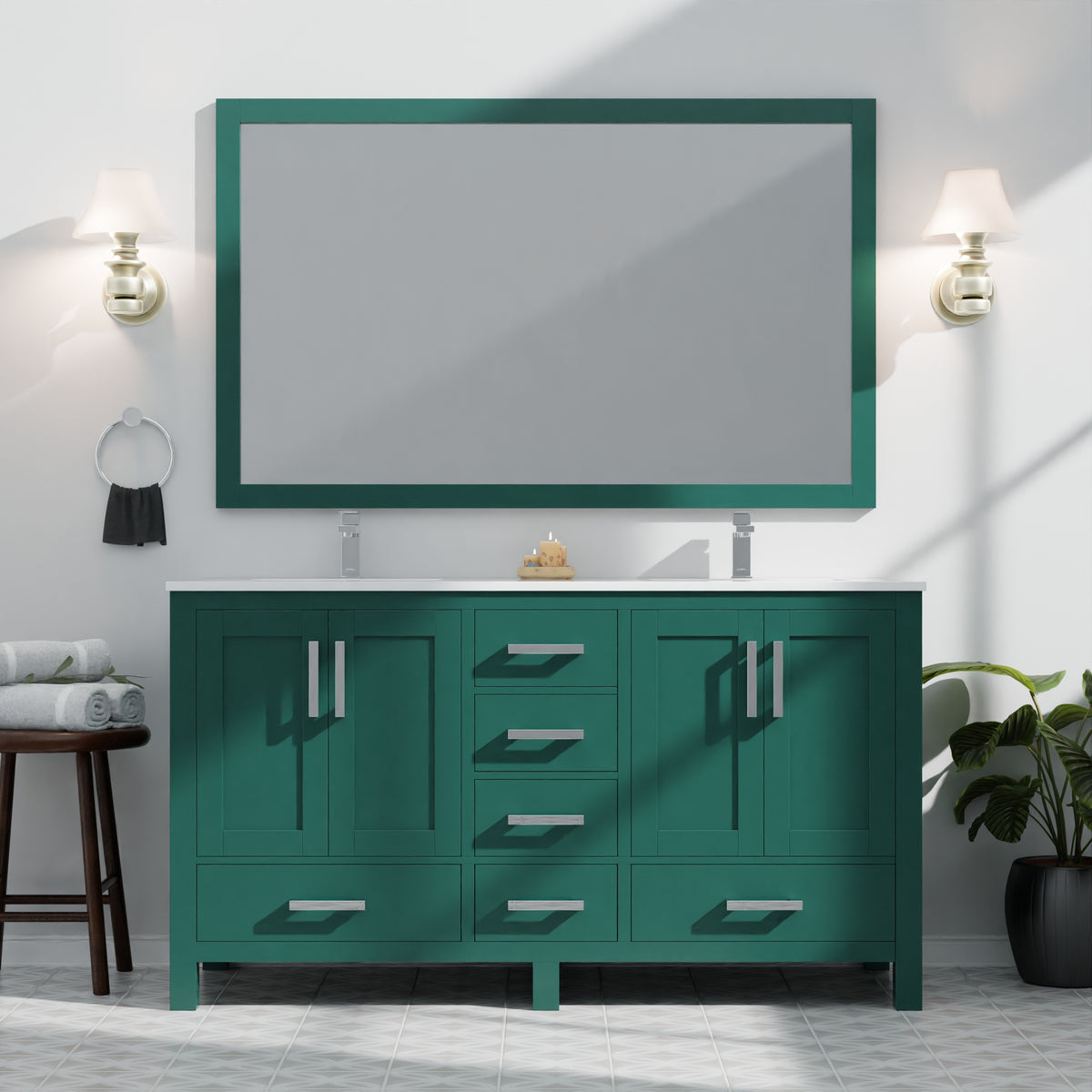 Lexora Jacques 60 in. Green Double Sink Bath Vanity