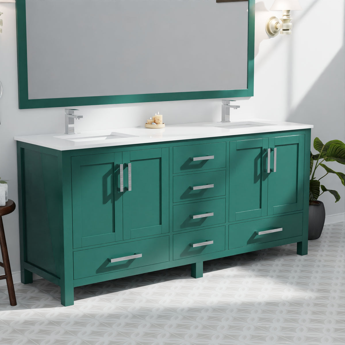 Lexora Jacques 72 in. Green Double Sink Bath Vanity