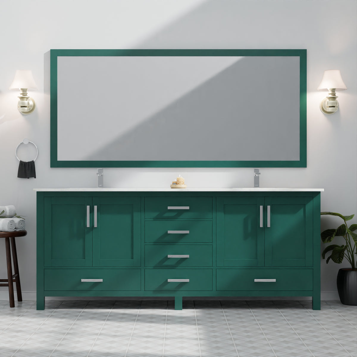 Lexora Jacques 80 in. Green Double Sink Bath Vanity
