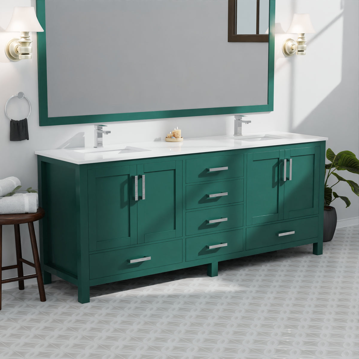 Lexora Jacques 84 in. Green Double Sink Bath Vanity