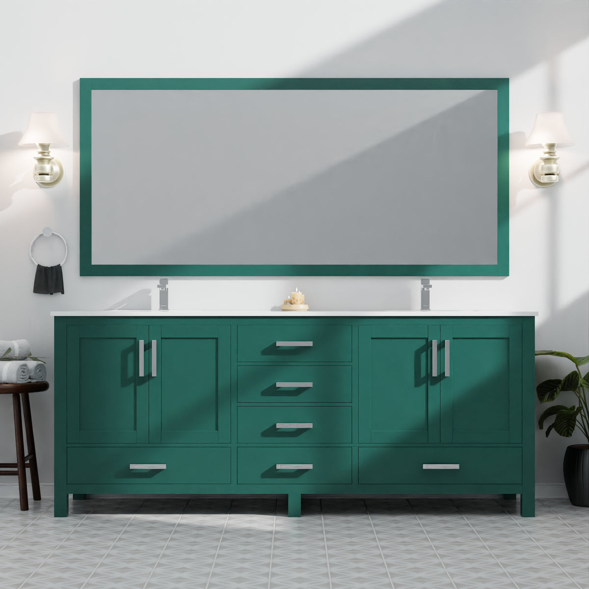 Lexora Jacques 84 in. Green Double Sink Bath Vanity