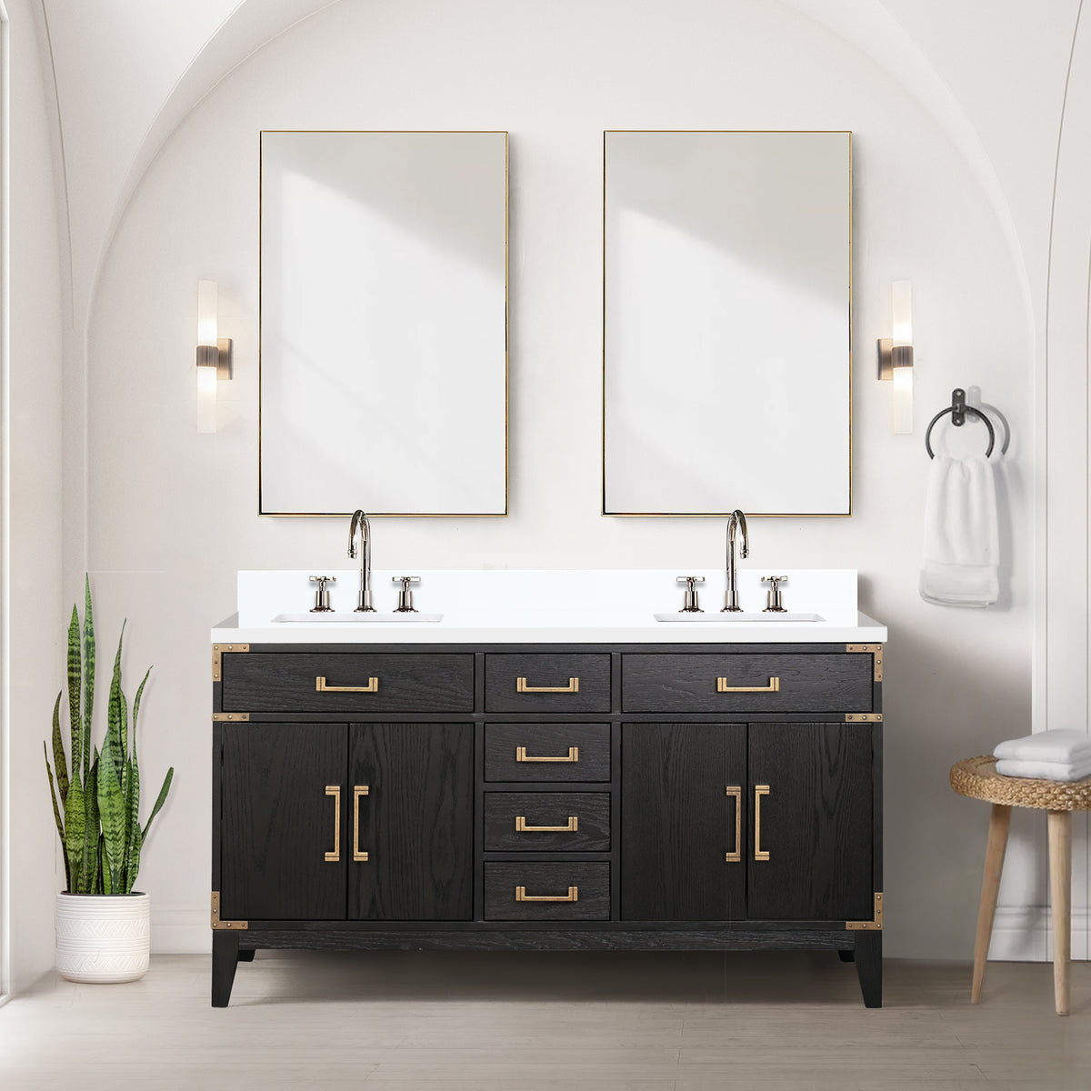 Lexora Laurel 60 in. Black Oak Double Sink Bath Vanity