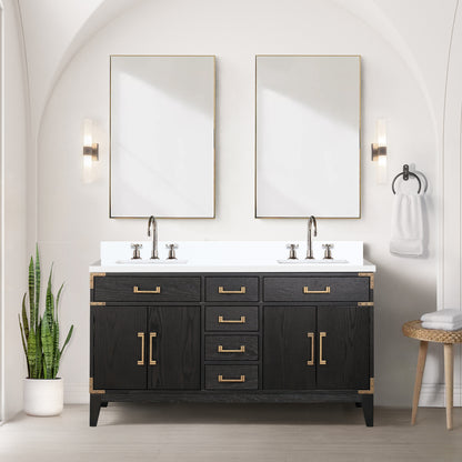 Lexora Laurel 60 in. Black Oak Double Sink Bath Vanity