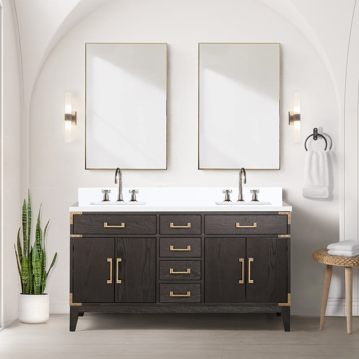 Lexora Laurel 60 in. Brown Oak Double Sink Bath Vanity