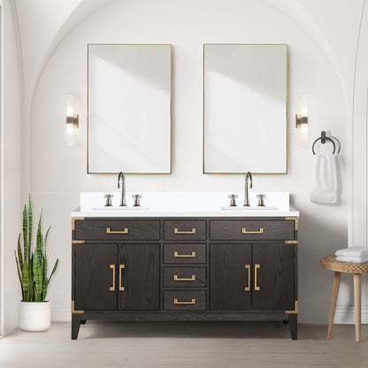 Lexora Laurel 60 in. Brown Oak Double Sink Bath Vanity