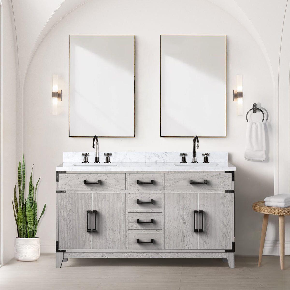 Lexora Laurel 60 in. White Oak Double Sink Bath Vanity