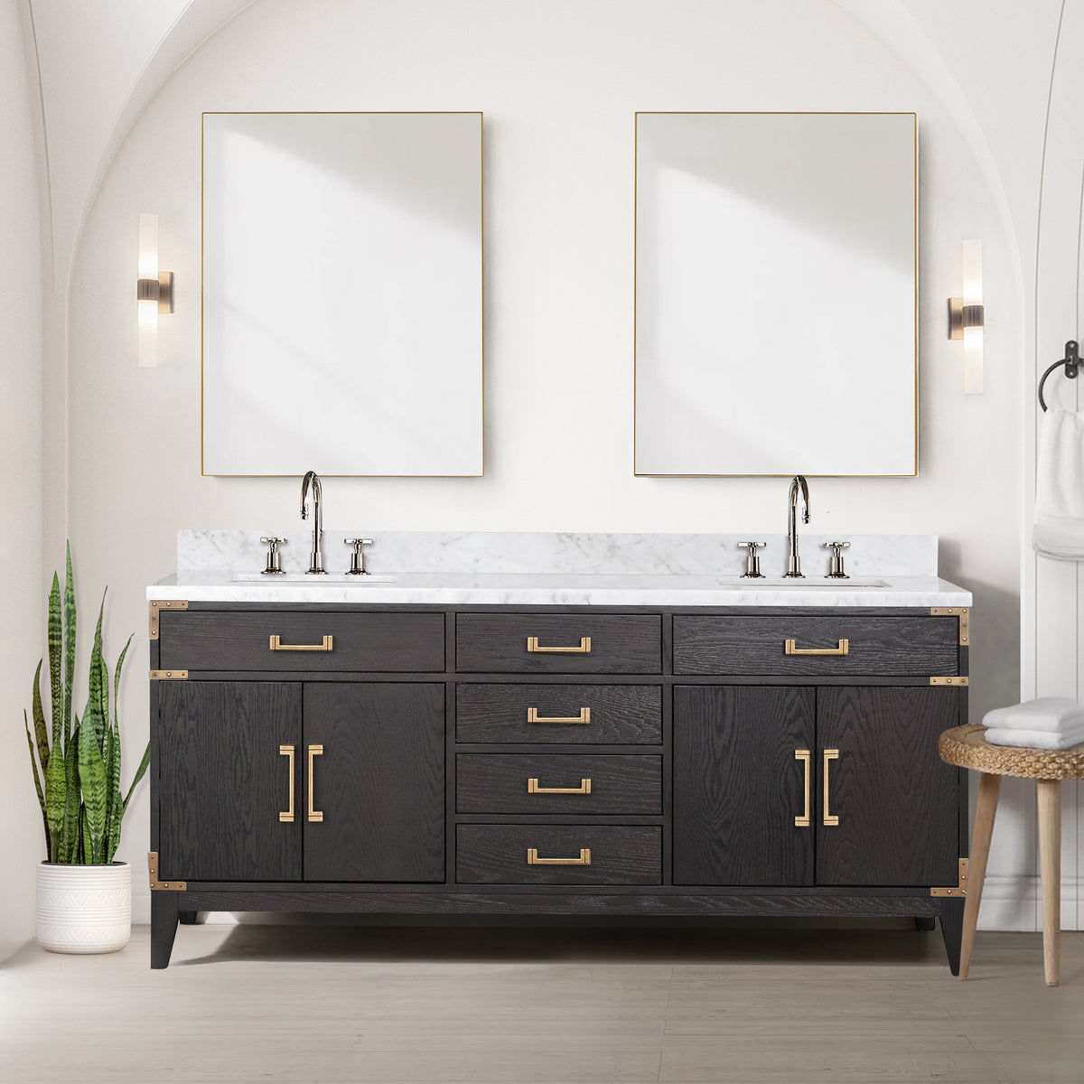Lexora Laurel 72 in. Black Oak Double Sink Bath Vanity