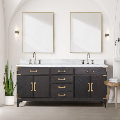 Lexora Laurel 72 in. Black Oak Double Sink Bath Vanity