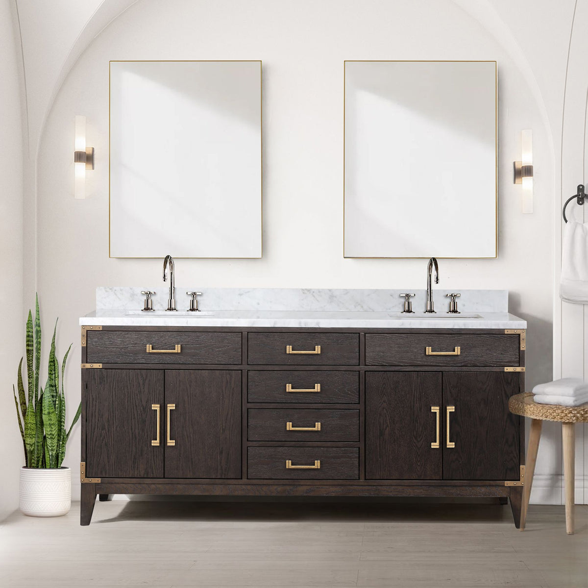 Lexora Laurel 72 in. Brown Oak Double Sink Bath Vanity