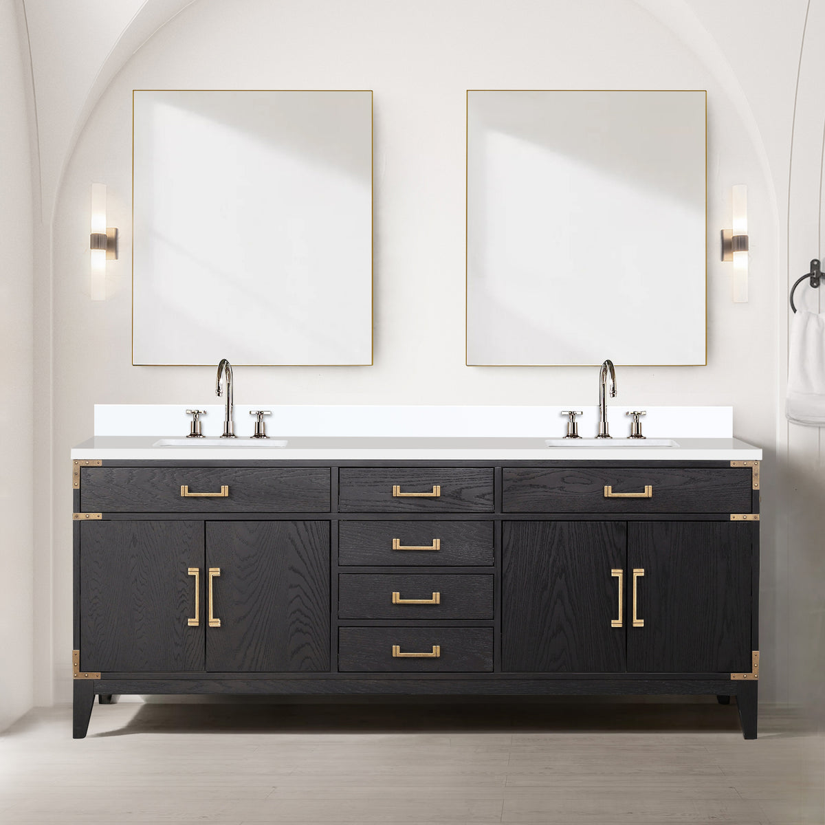 Lexora Laurel 80 in. Black Oak Double Sink Bath Vanity