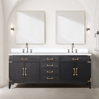 Lexora Laurel 80 in. Black Oak Double Sink Bath Vanity