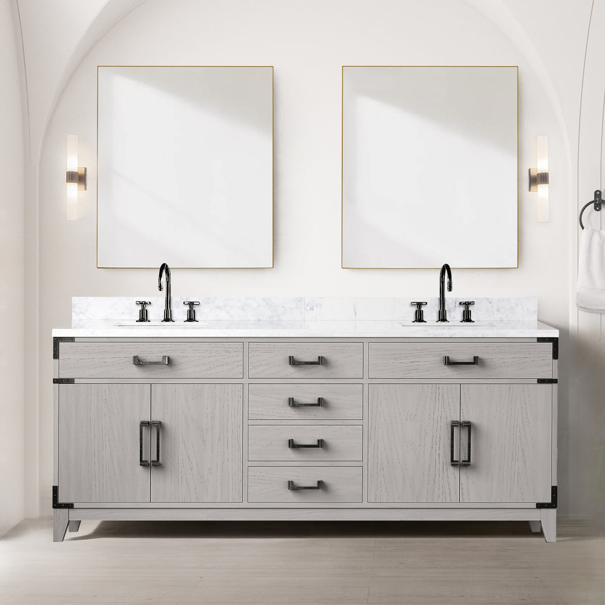 Lexora Laurel 80 in. White Oak Double Sink Bath Vanity