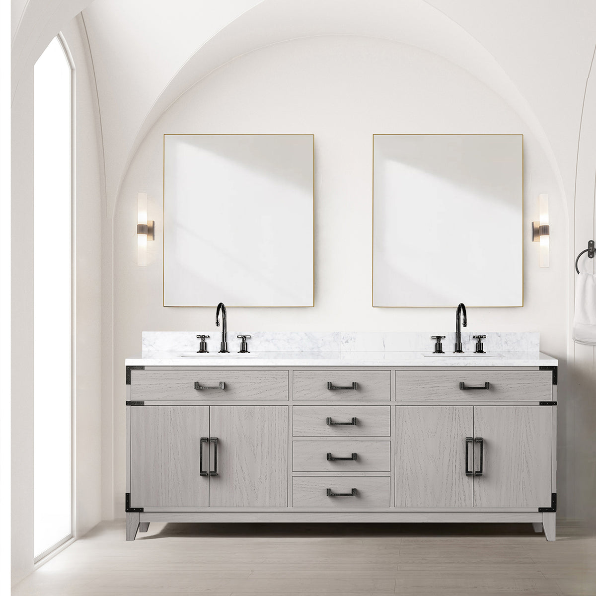 Lexora Laurel 80 in. White Oak Double Sink Bath Vanity