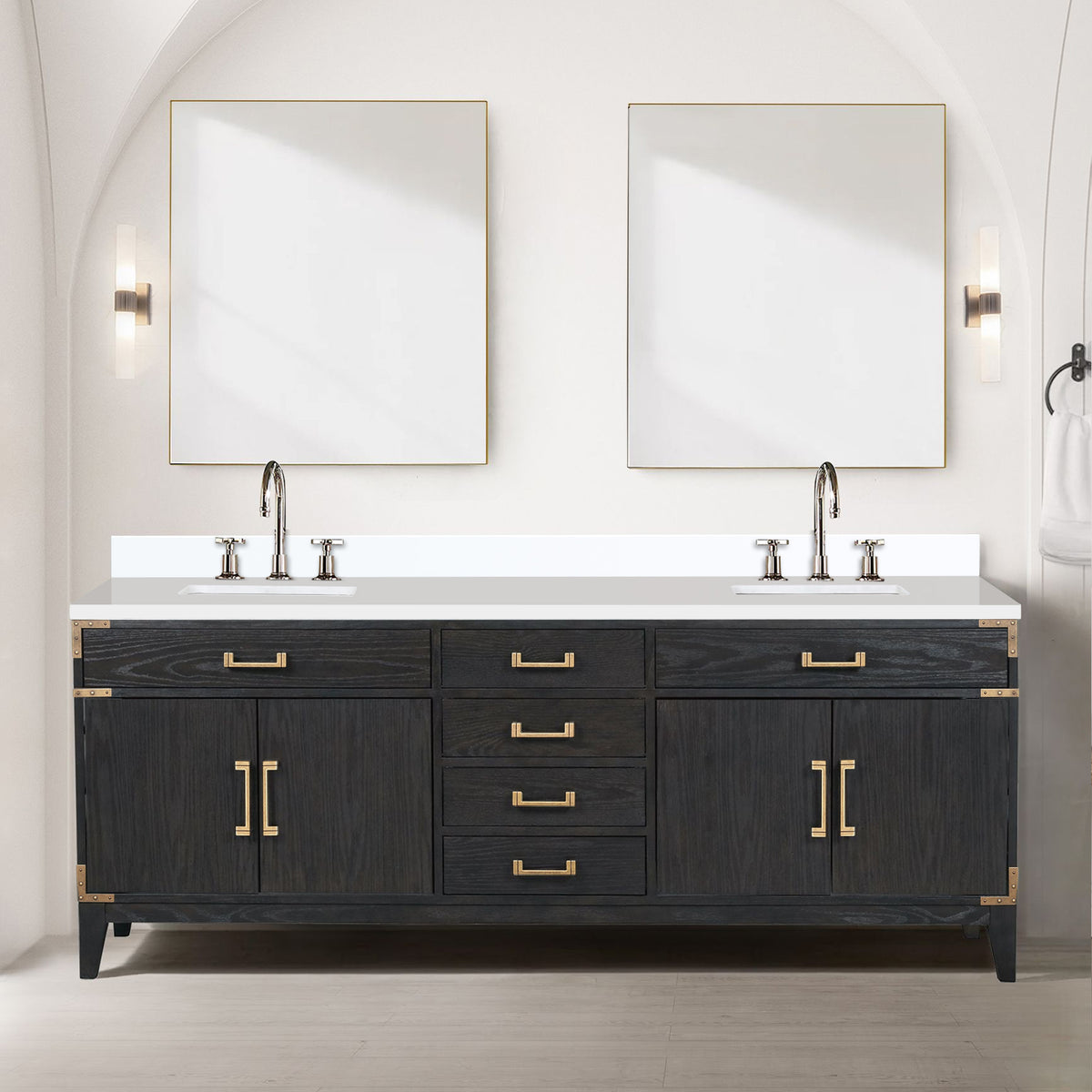 Lexora Laurel 84 in. Black Oak Double Sink Bath Vanity