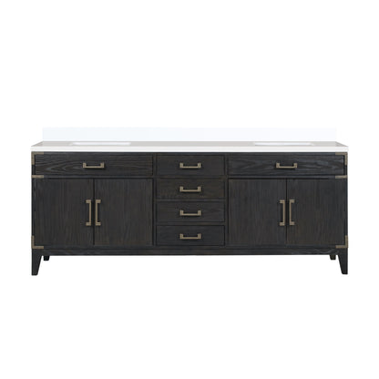 Lexora Laurel 84 in. Black Oak Double Sink Bath Vanity