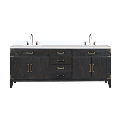 Lexora Laurel 84 in. Black Oak Double Sink Bath Vanity