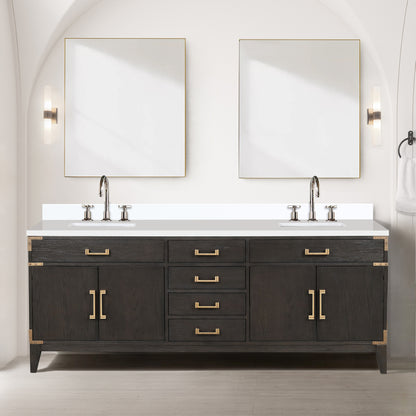 Lexora Laurel 84 in. Brown Oak Double Sink Bath Vanity