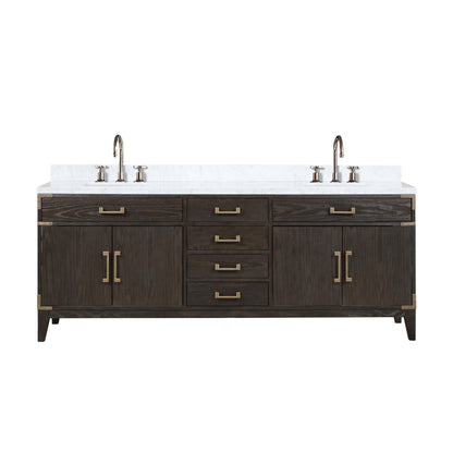 Lexora Laurel 84 in. Brown Oak Double Sink Bath Vanity