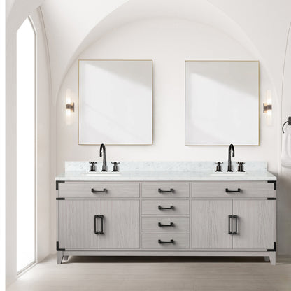Lexora Laurel 84 in. White Oak Double Sink Bath Vanity