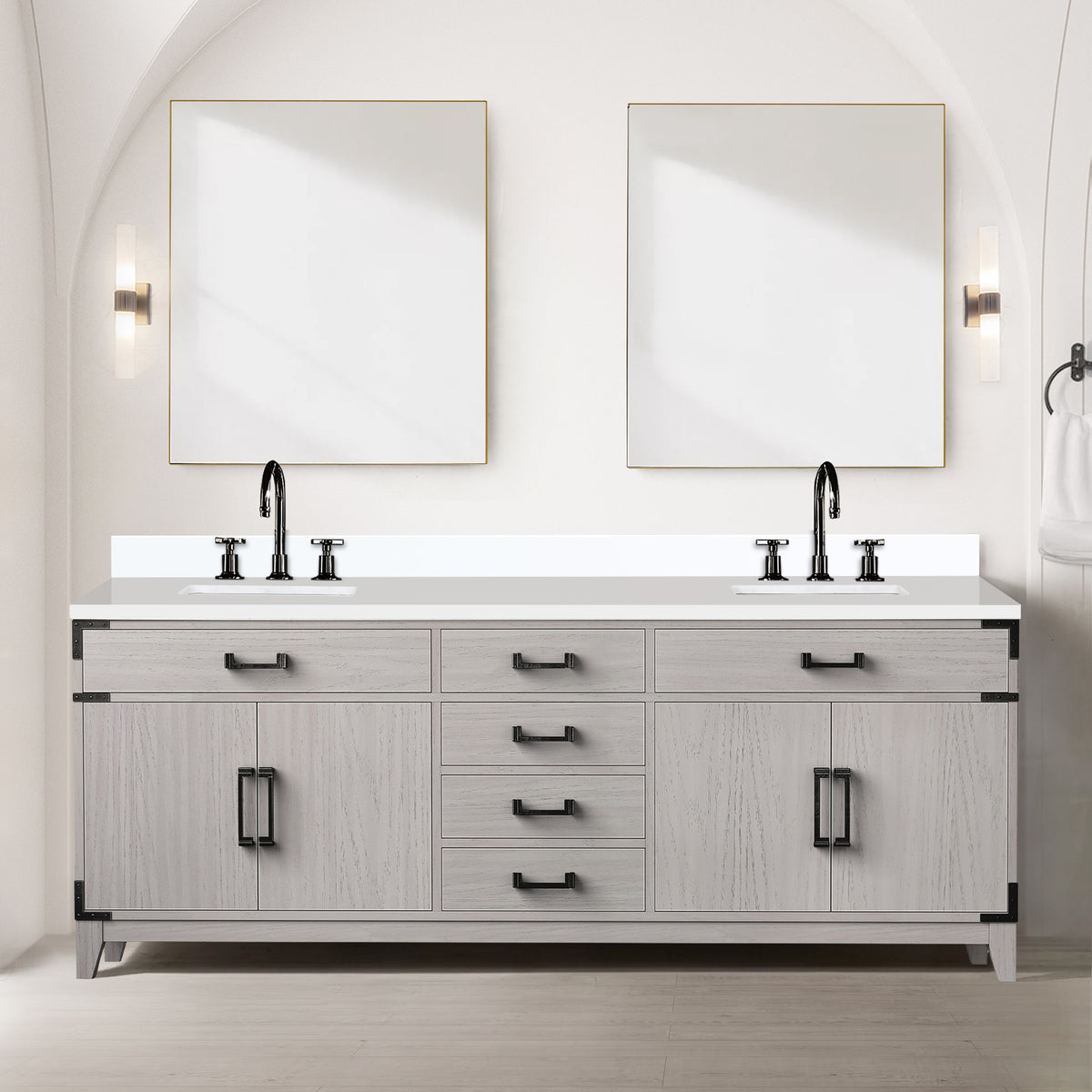 Lexora Laurel 84 in. White Oak Double Sink Bath Vanity
