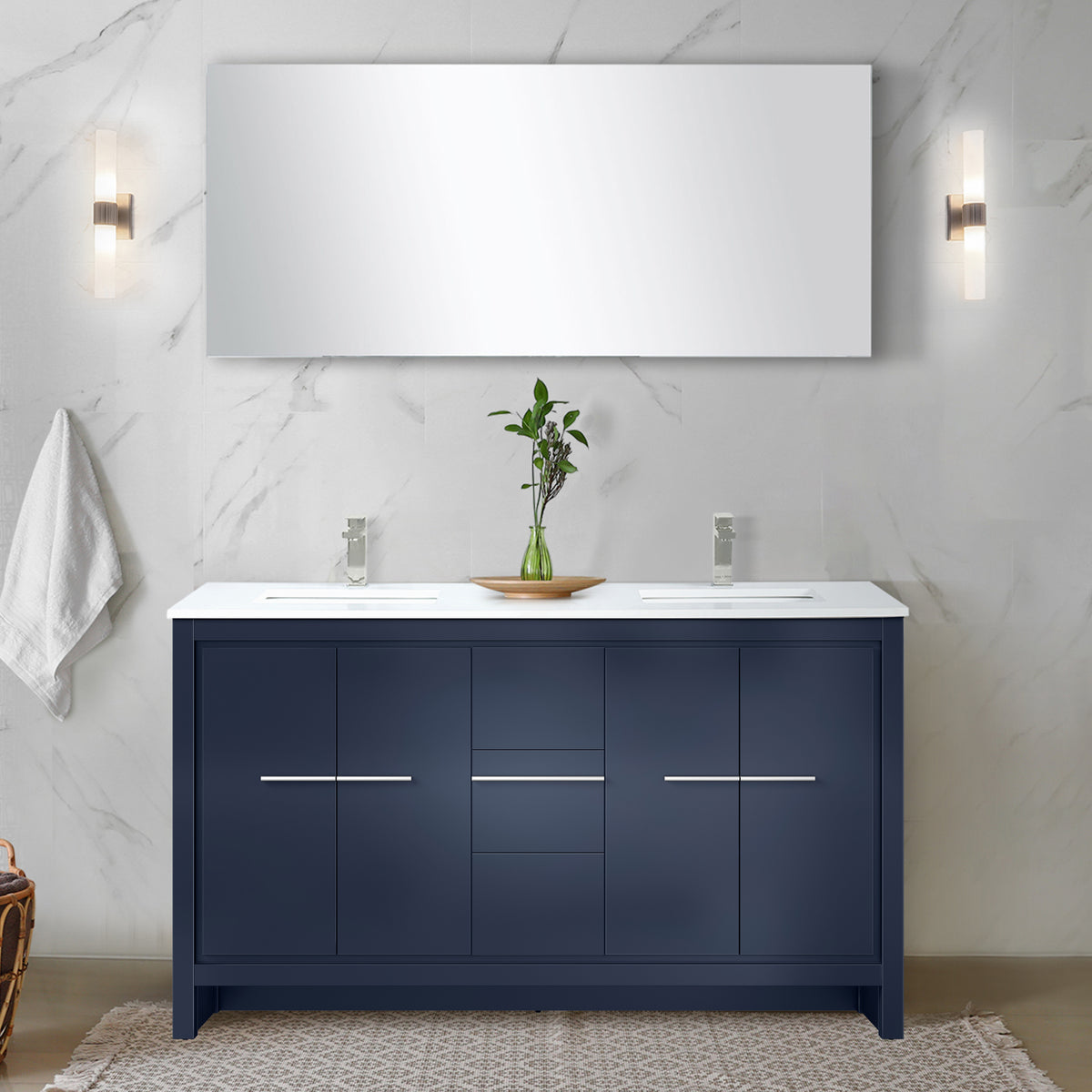 Lexora Lafarre 60 in. Navy Blue Double Sink Bath Vanity