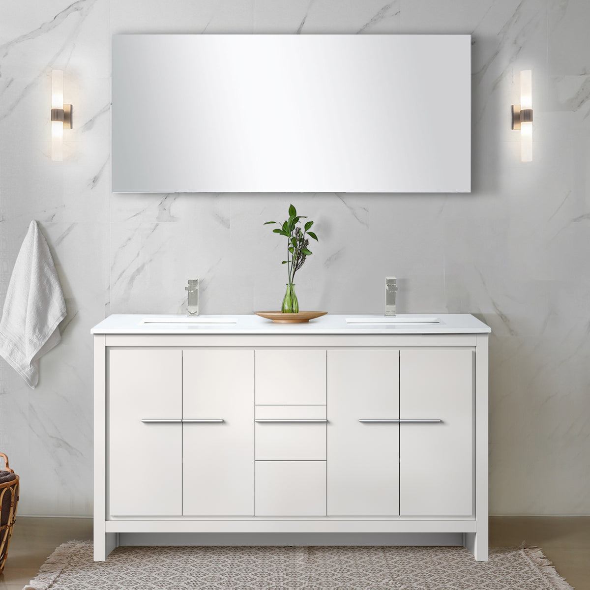 Lexora Lafarre 60 in. White Double Sink Bath Vanity
