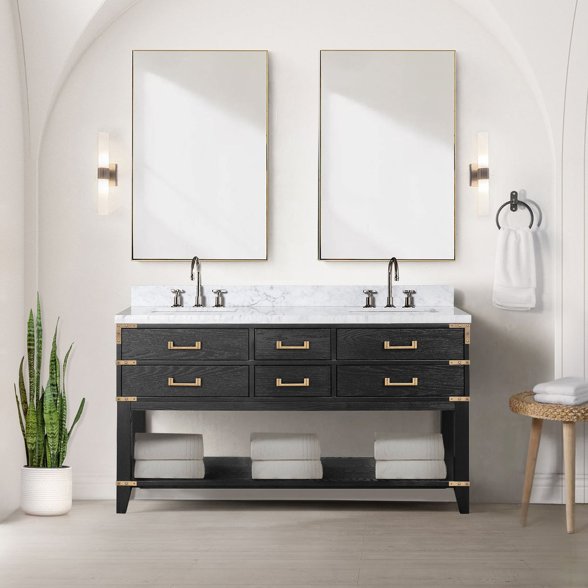 Lexora Norwalk 60 in. Black Oak Double Sink Bath Vanity