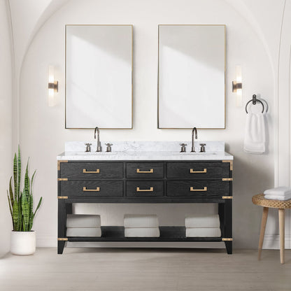 Lexora Norwalk 60 in. Black Oak Double Sink Bath Vanity