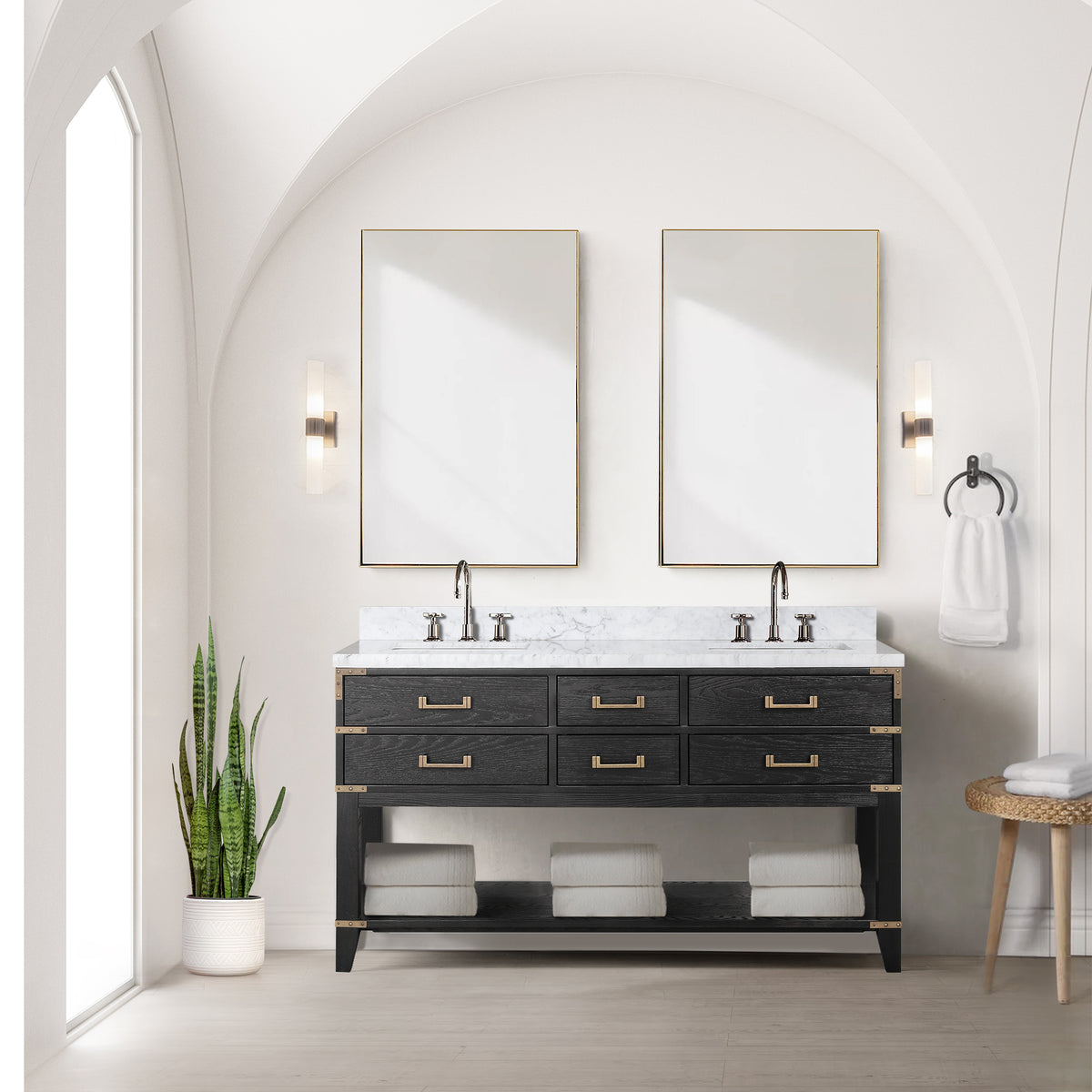 Lexora Norwalk 60 in. Black Oak Double Sink Bath Vanity