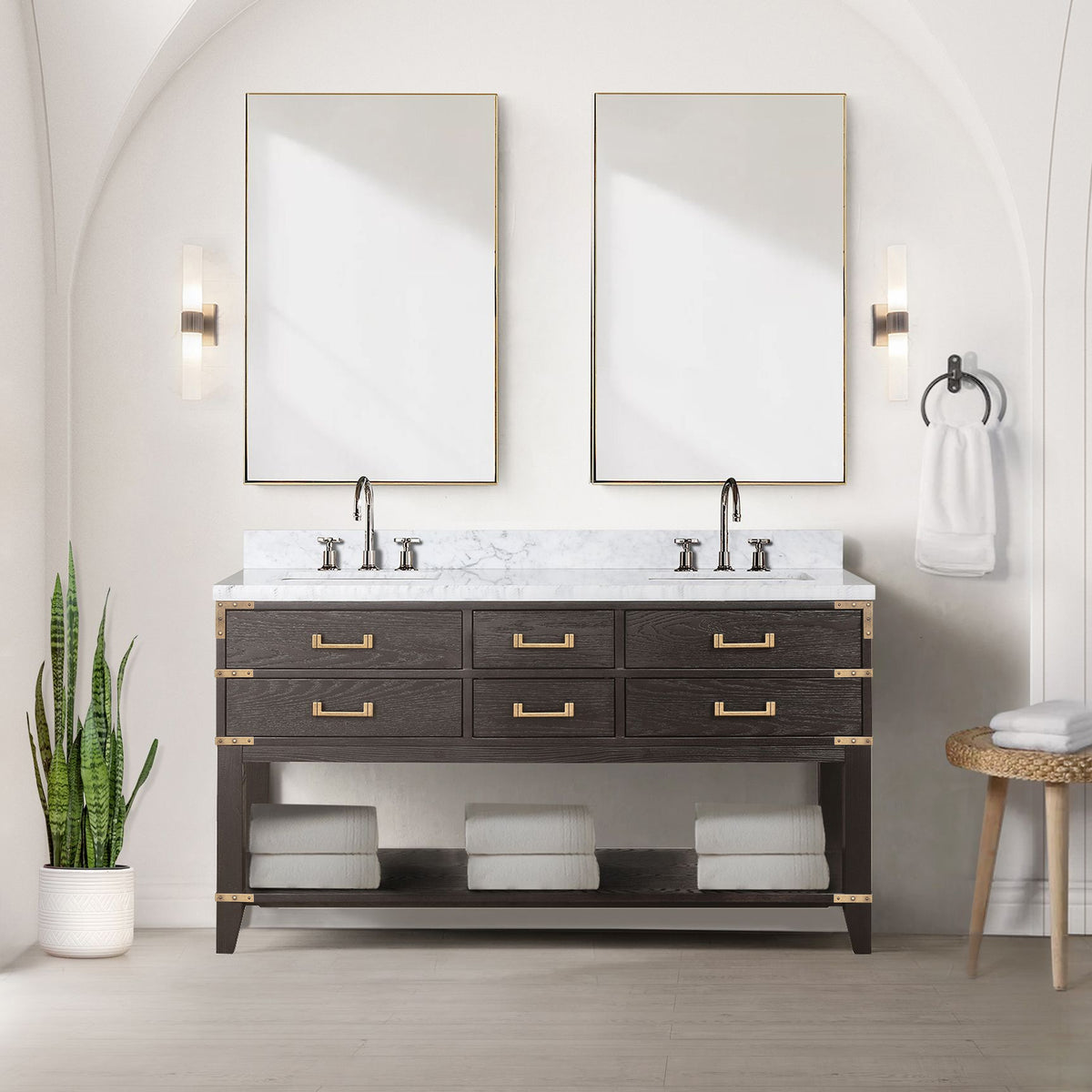 Lexora Norwalk 60 in. Brown Oak Double Sink Bath Vanity