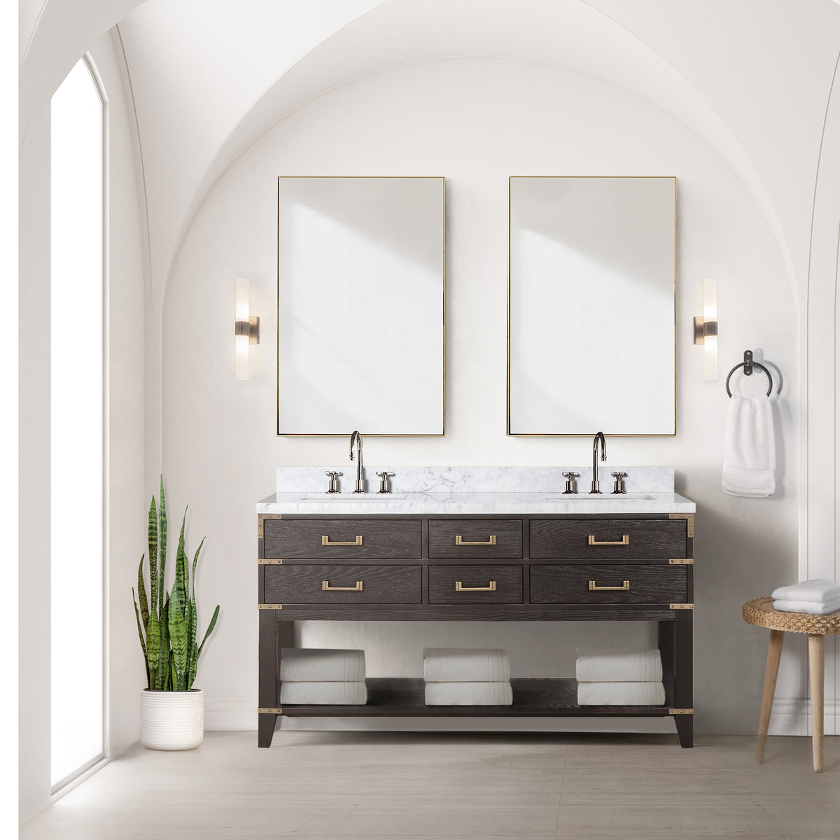 Lexora Norwalk 60 in. Brown Oak Double Sink Bath Vanity