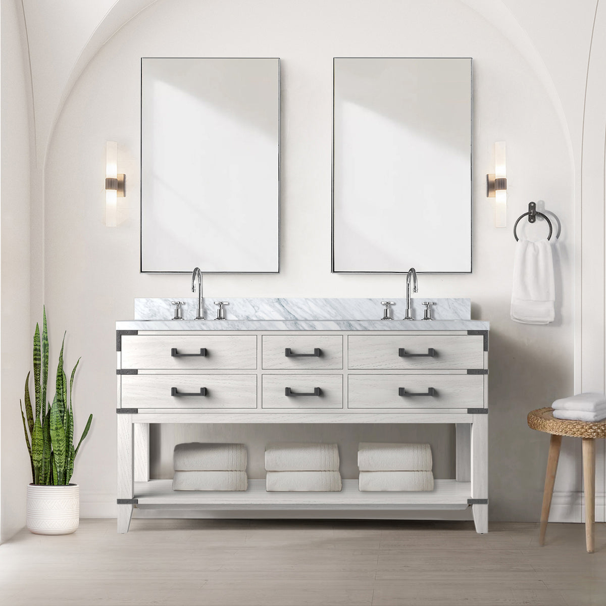 Lexora Norwalk 60 in. White Oak Double Sink Bath Vanity